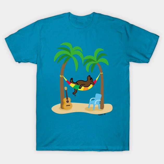 Chocolate Labrador Under Palm Trees T-Shirt by HappyLabradors